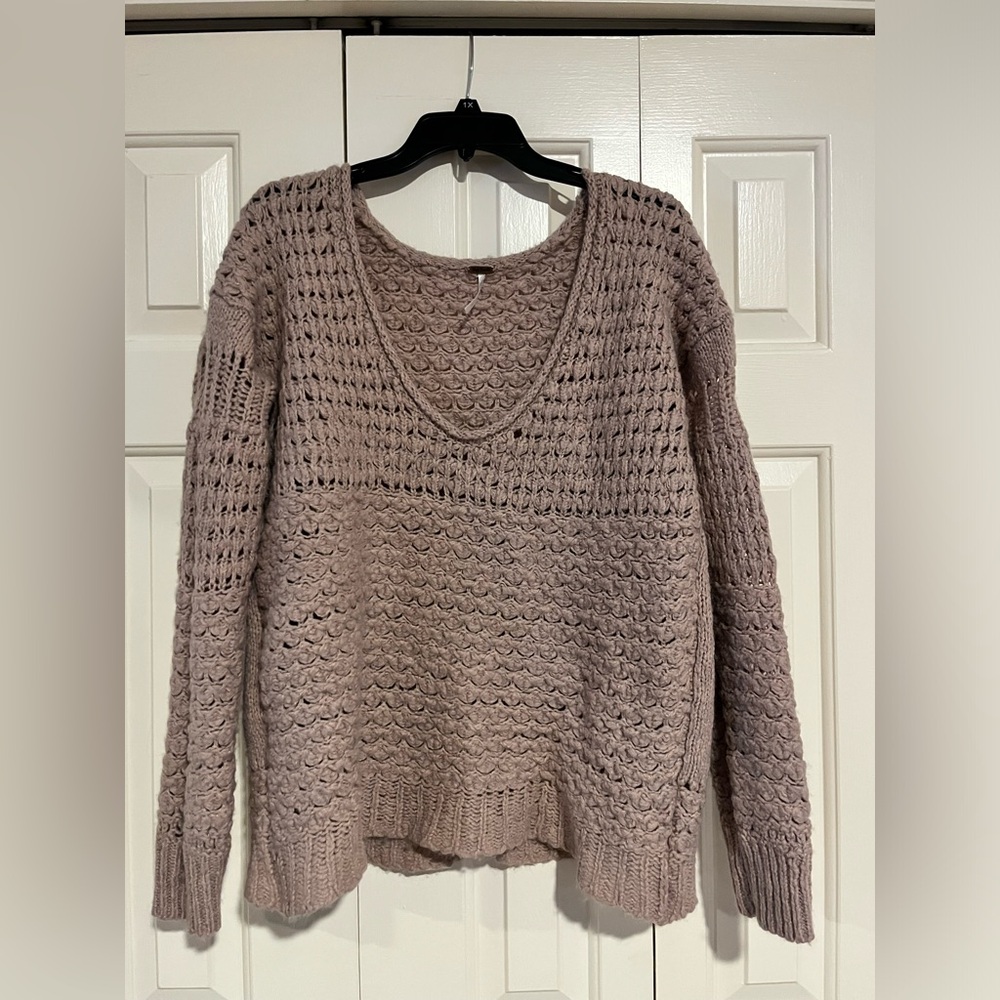 Free People Womens Crashing Waves Slouchy Oversized Wool Knit Pullover Sweater - Picture 6 of 10